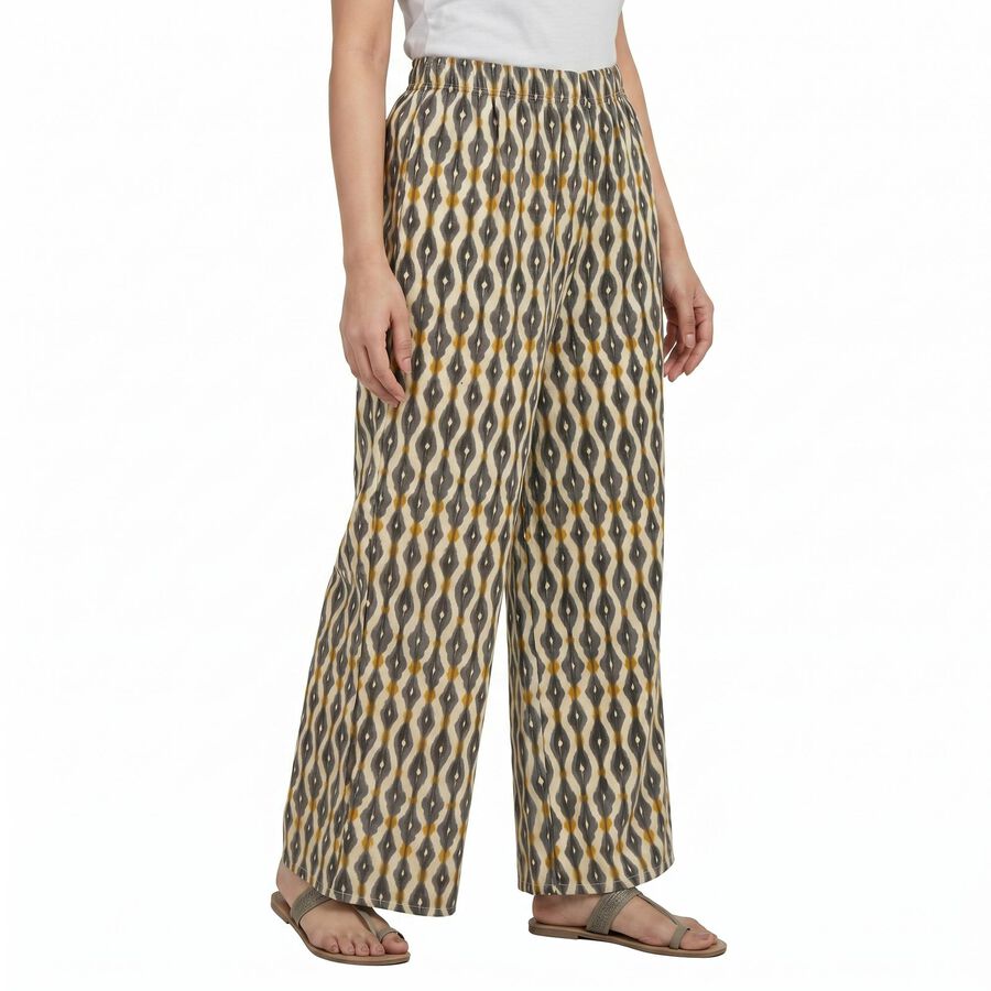 Women's Beige Regular Fit Printed Palazzos, गहरा पीला, large