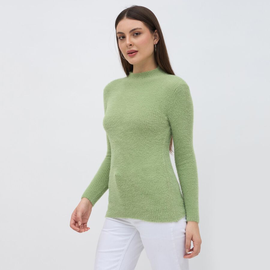 Women's Light Sage Green High Neck Fitted Pullover, हल्का हरा, large image number null