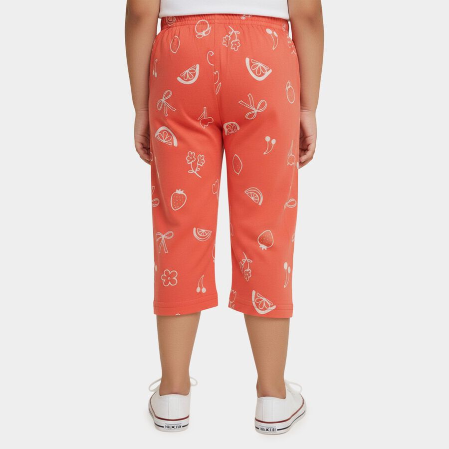 Girls' Orange Regular Fit Printed Capri, Coral, large