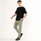 Men's Muted Sage Green Slim Fit Flat-Front Casual Trousers, Light Green, small