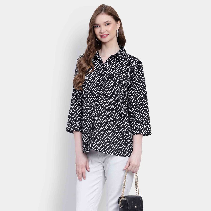 Printed Shirt, Black, large image number null