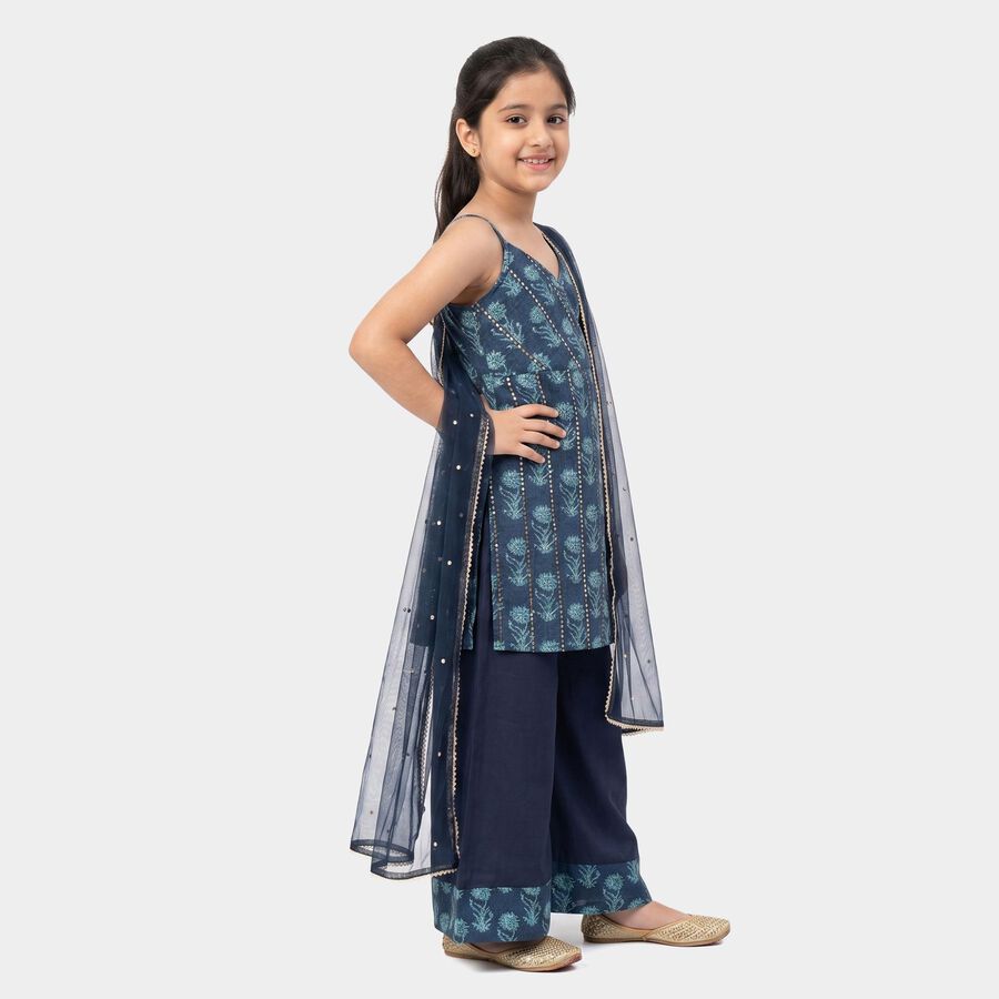 Girls Navy Blue V Neck Fusion Set Upper and Bottom Set, Navy Blue, large