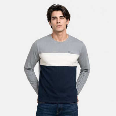 Men Melange Blue Crew Neck Regular T-Shirt