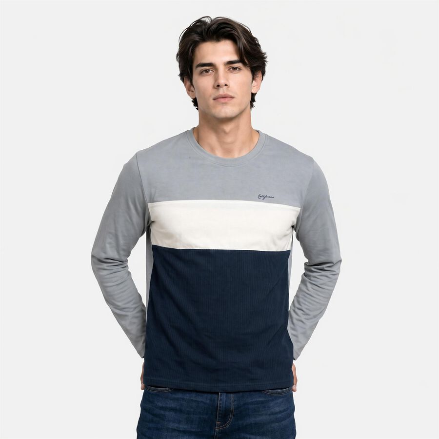 Men Melange Blue Crew Neck Regular T-Shirt, मिश्रित नीला, large