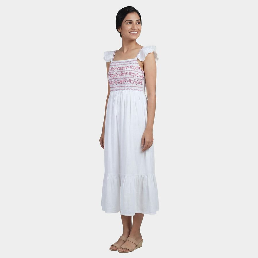 Women's Pink Cotton V-Neck Casual Dress, Pink, large