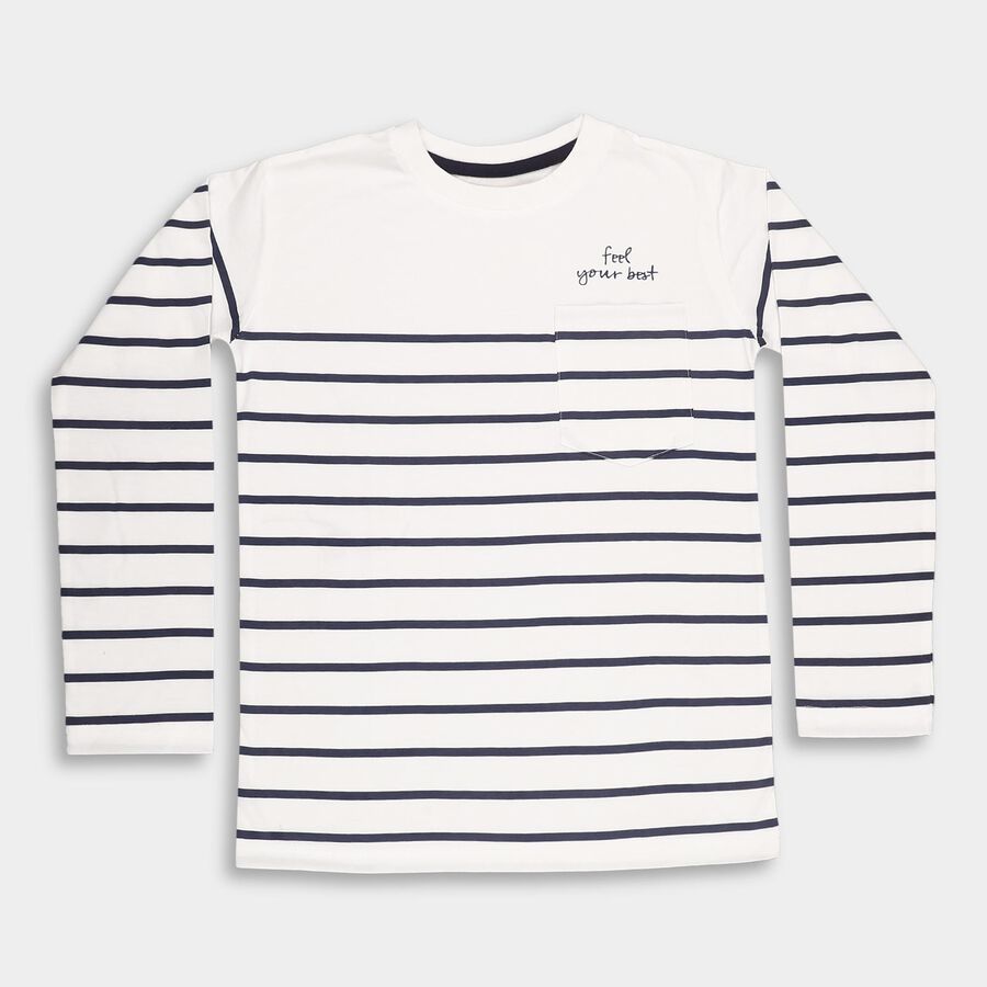 Boys Rich Eggshell White Crew Neck Casual T-Shirt, Off White, large image number null