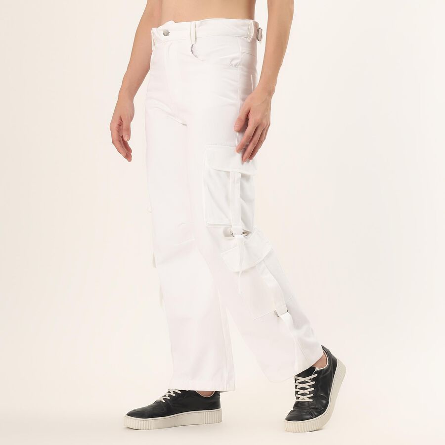 Women's White Wide-Leg High-Rise Patch Pocket Jeans, सफ़ेद, large