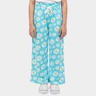 Girls' Light Green Straight Fit Floral Printed Cotton Blend Pyjama, हल्का हरा, small