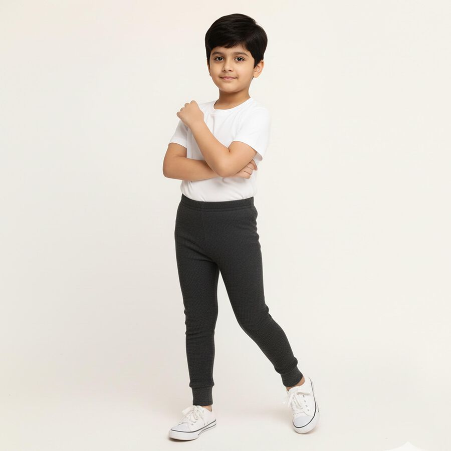 Boys Dark Charcoal Black Snug Fit Thermal Lower, मिश्रित मध्यम ग्रे, large image number null