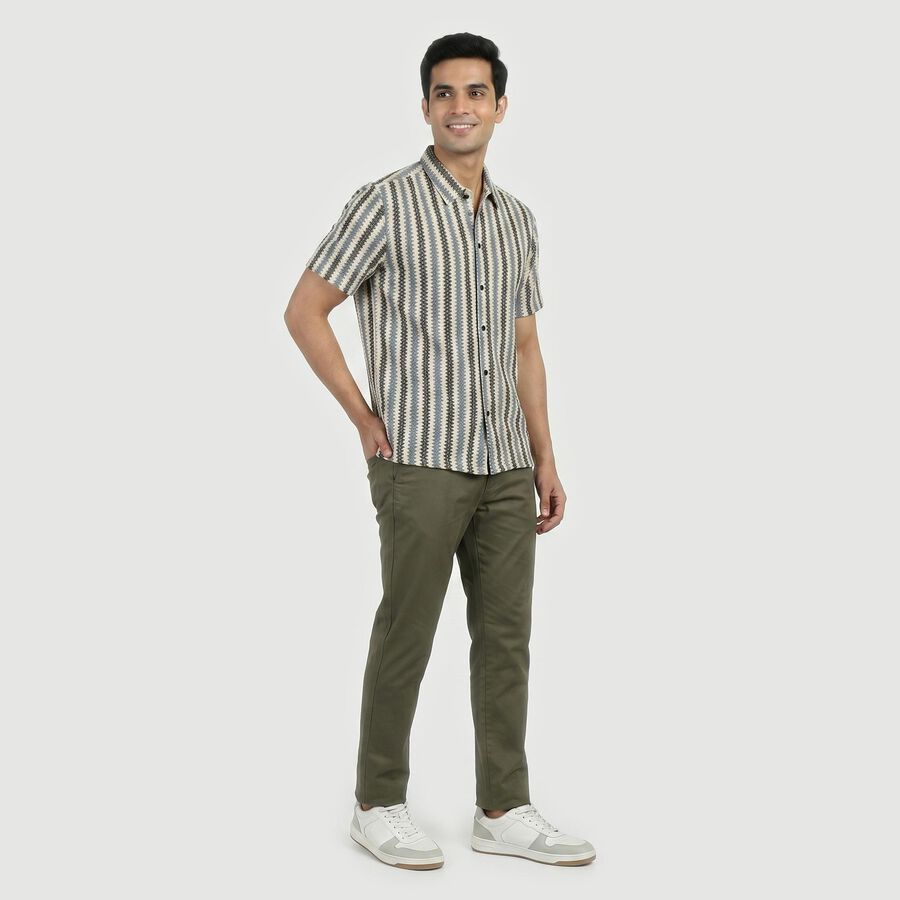 Men's Cream Geometric Regular Fit Casual Shirt, Off White, large