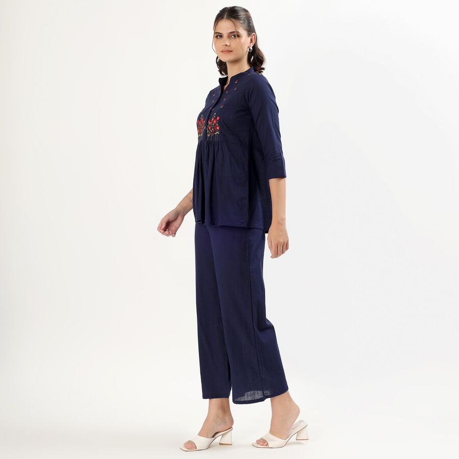 Women's Deep Midnight Navy Blue Cotton Embroidered Ethnic Set, Navy Blue, large image number null