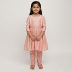 Girls Soft Pink Embroidered Kurta and Churidar Fusion Set, Peach, small image number null