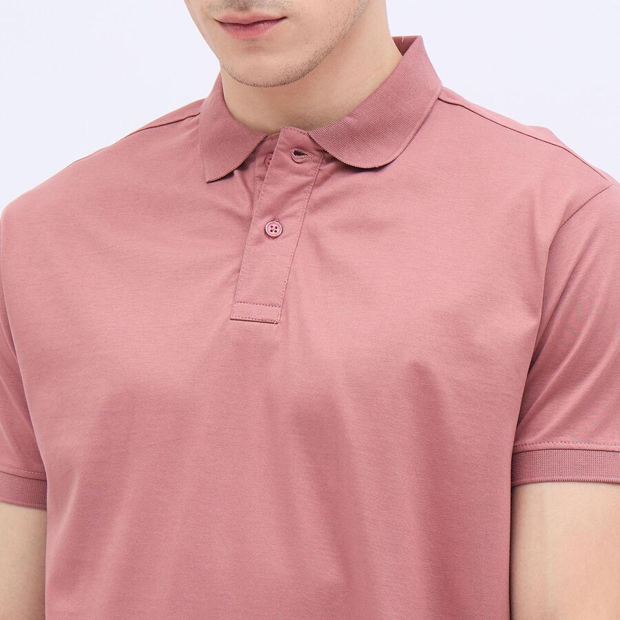 Men's Dusty Rose Cotton Polo Neck Classic T-Shirt, मूँगा (कोरल), large
