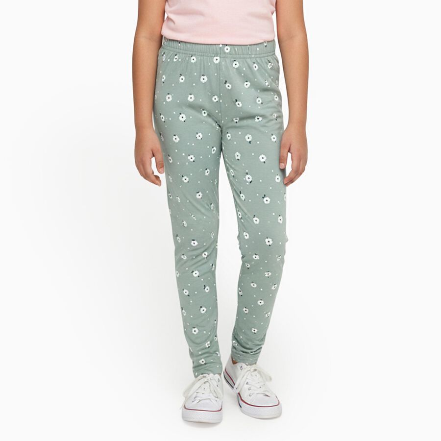 Girls' Muted Sage Green Floral Print Cotton Blend Pyjama, हल्का हरा, large image number null