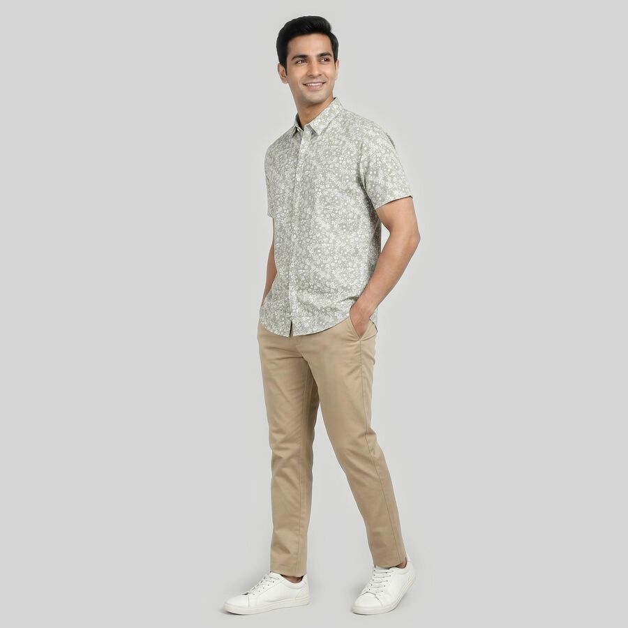 Men's Green Cotton Floral Spread Collar Regular Fit Shirt, हल्का हरा, large