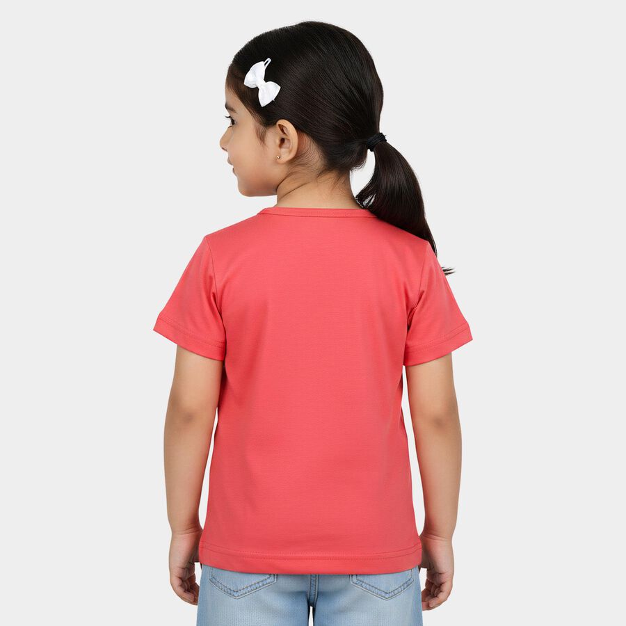 Girls Pink Round Neck Casual T-Shirt, Pink, large