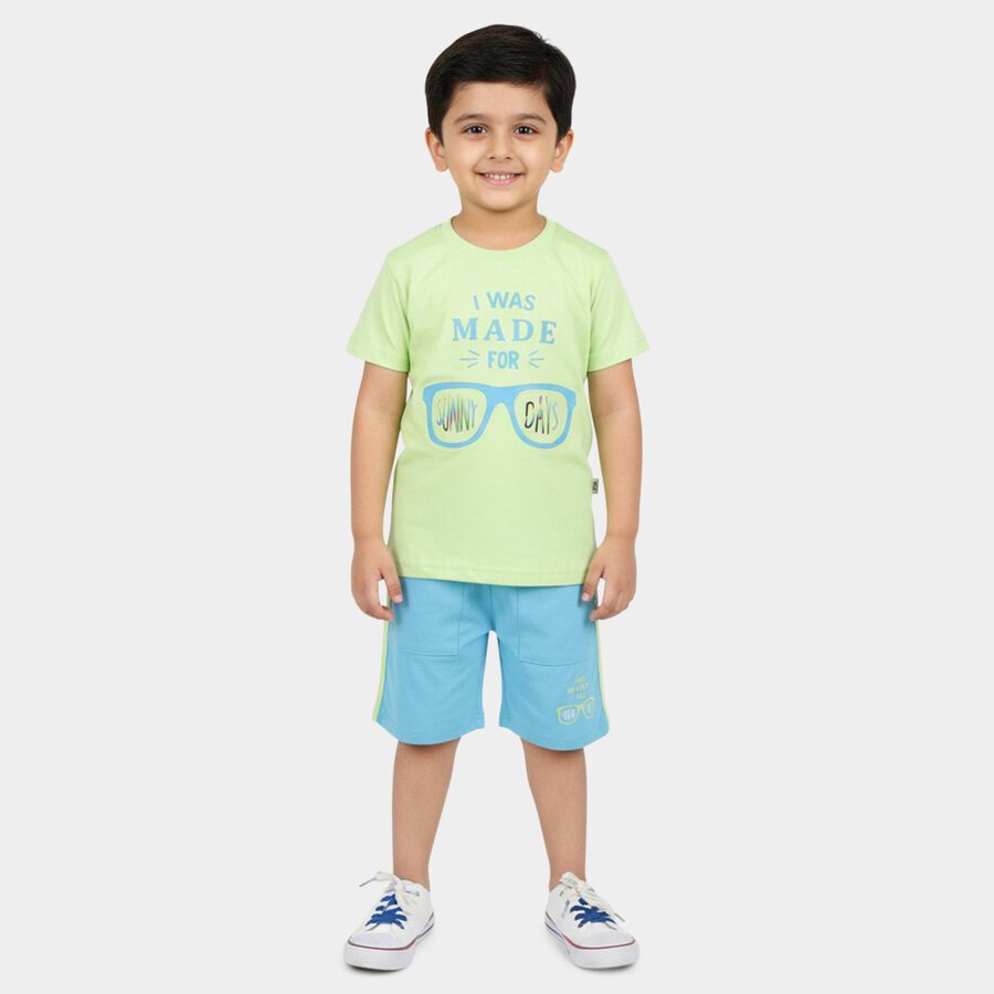 Boys' Light Green Cotton Round Neck Graphic Baba Suit, Light Blue, large