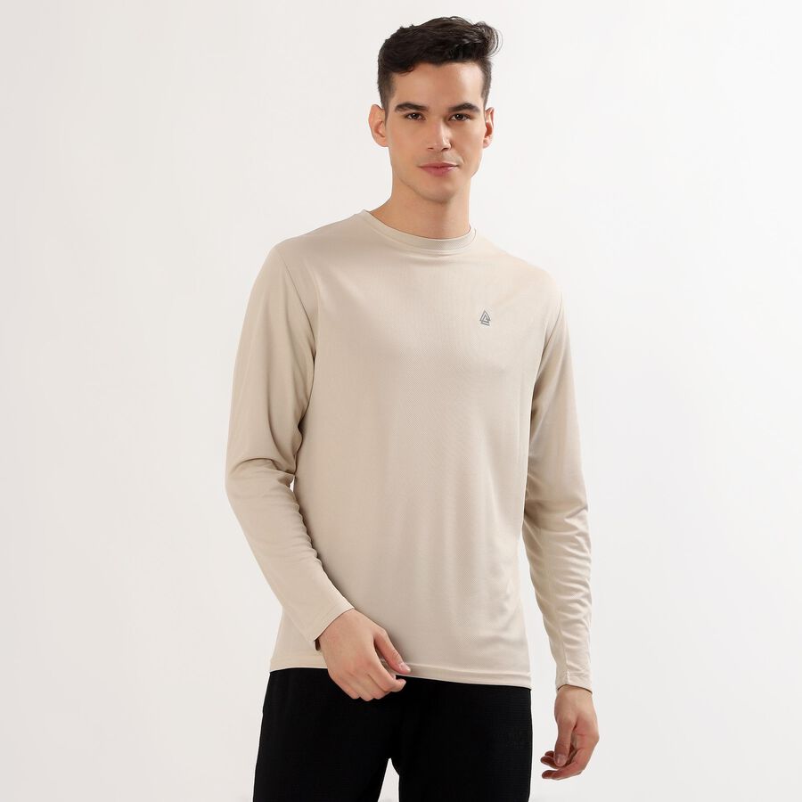Men's Light Beige Crew Neck Casual T-Shirt, Beige, large image number null