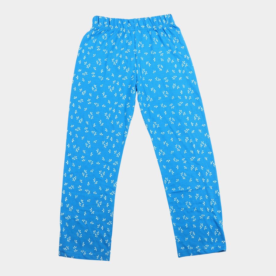 Girls Blue Regular Fit Printed Lounge Pyjama, Mid Blue, large