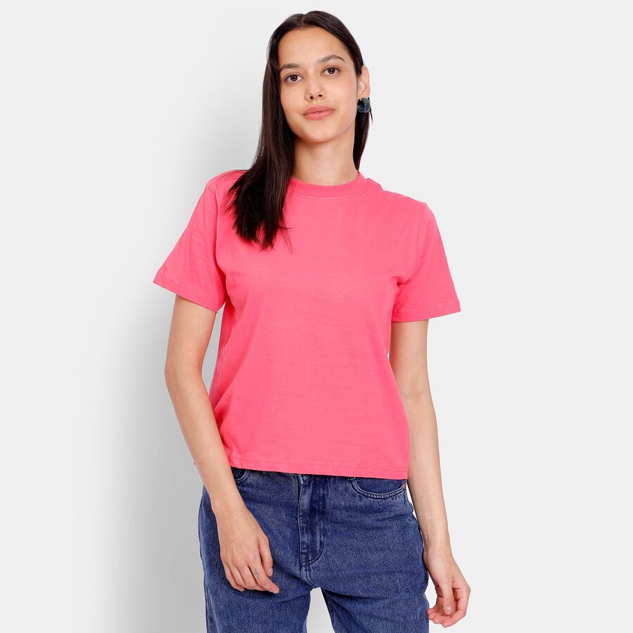 Ladies' 100% Cotton Round Neck T-Shirt, मूँगा (कोरल), large image number null