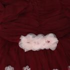Girls' Wine Fit and Flare Floral Applique Party Wear Frock, वाइन, small