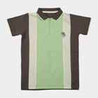 Boys' Charcoal Cotton Polo Neck Colorblocked T-Shirt, चारकोल, small
