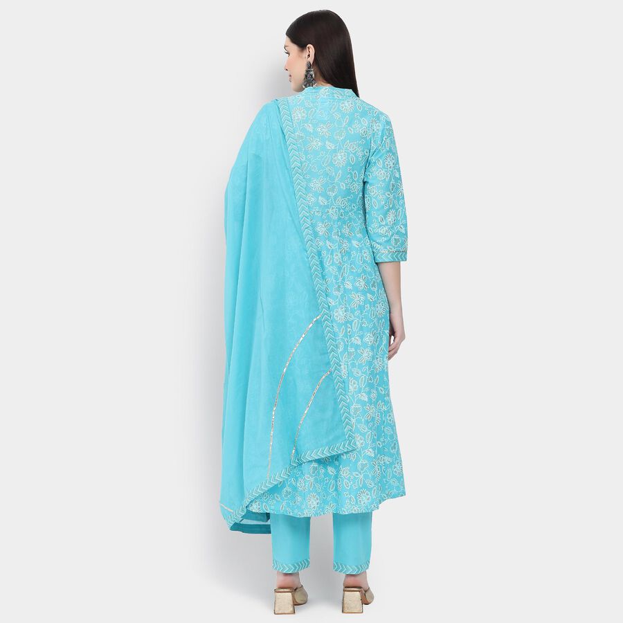 Ladies' 100% Cotton Kurta Pyjama Set with Dupatta, हल्का नीला, large image number null