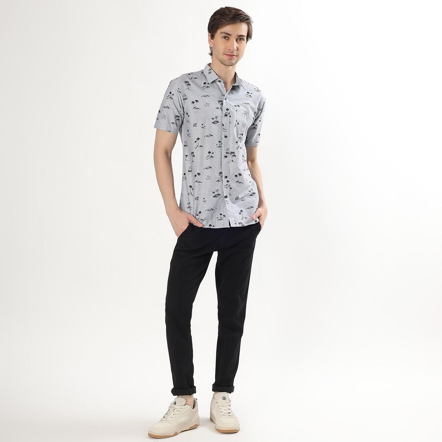 Men's Light Grey Cotton Classic Collar Casual Shirt, Light Grey, large