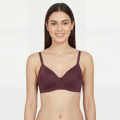 Women's Wine V-Neck Wireless Padded T-Shirt Bra
