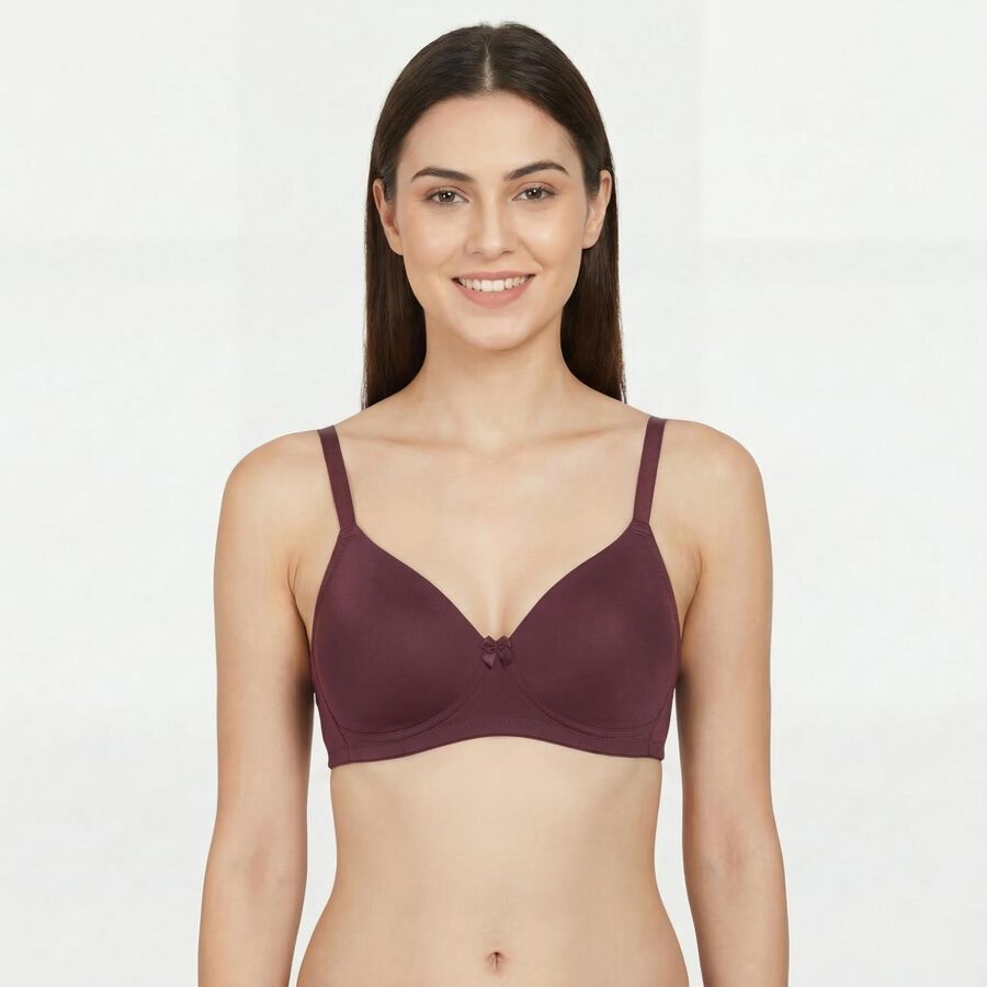 Women's Wine V-Neck Wireless Padded T-Shirt Bra, Wine, large