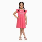 Girls' Bright Coral Pink Ruffle Sleeve Bow Detail Frock, Pink, small