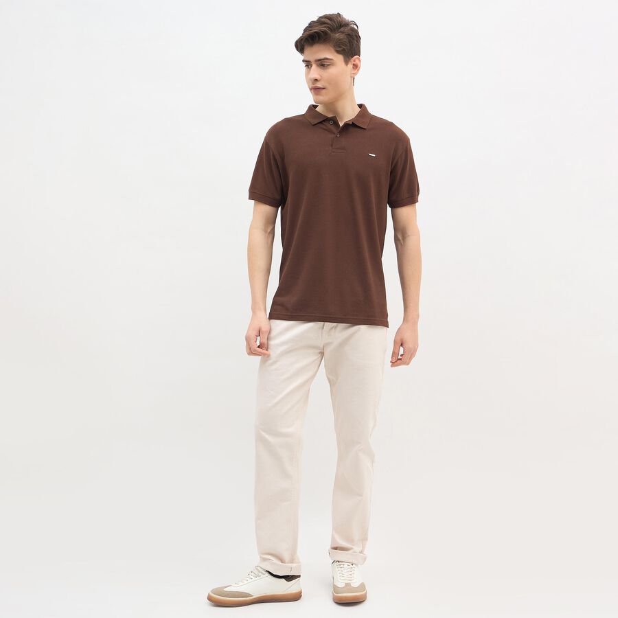 Men's Rich Brown Cotton Polo Collar Casual T-Shirt, Brown, large