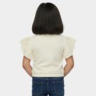 Girls Beige Round Neck Ruffle Sleeve Graphic T-Shirt, Beige, small