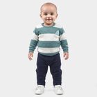 Infants' Teal Crew Neck Striped Pullover, टील ब्लू, small