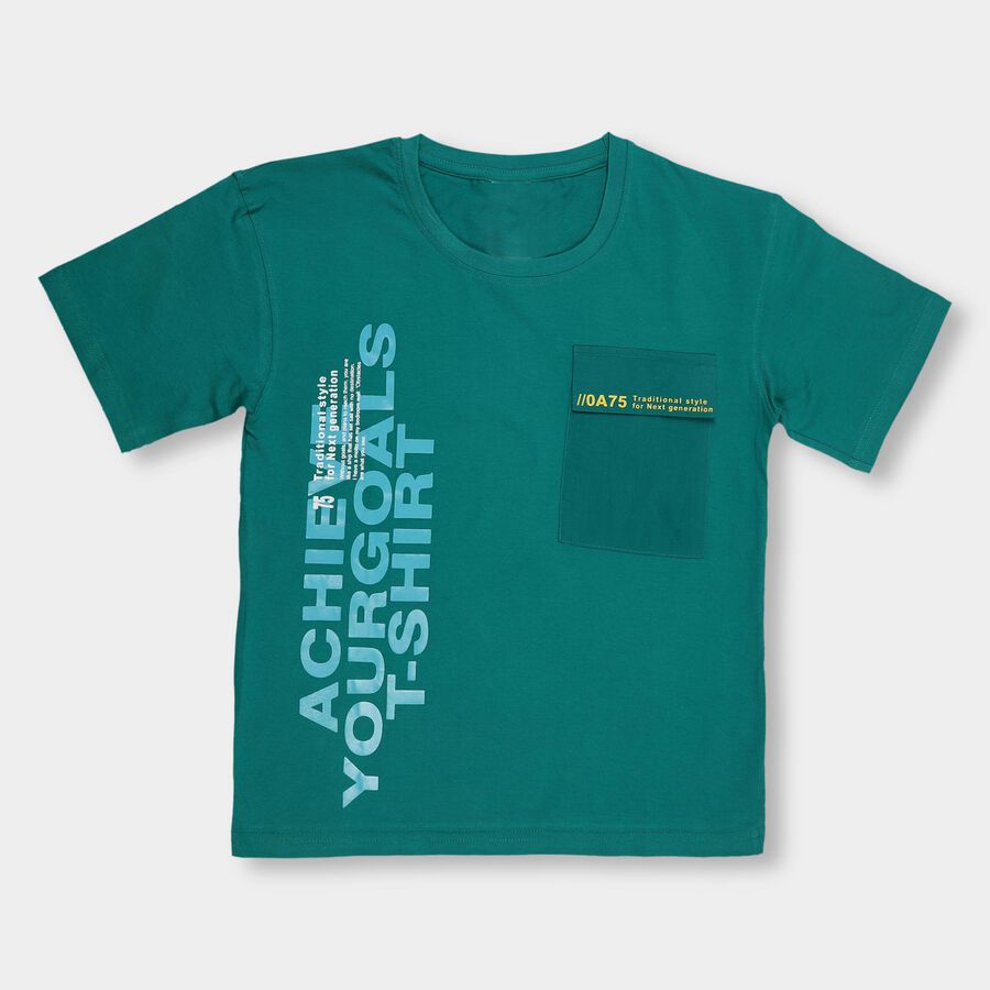 Boys' 100% Cotton Half Sleeves T-Shirt, Dark Green, large image number null