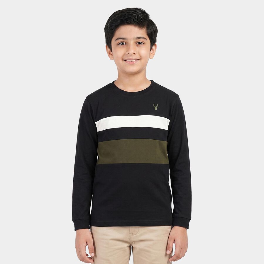 Boys' Black Crew Neck Regular T-Shirt, Black, large