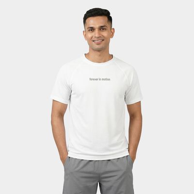 Men's White Round Neck Athleisure T-Shirt