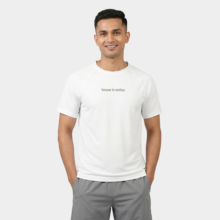 Men's White Round Neck Athleisure T-Shirt, White, large