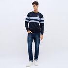 Men's Deep Midnight Navy Crew Neck Casual Sweatshirt, Navy Blue, small image number null