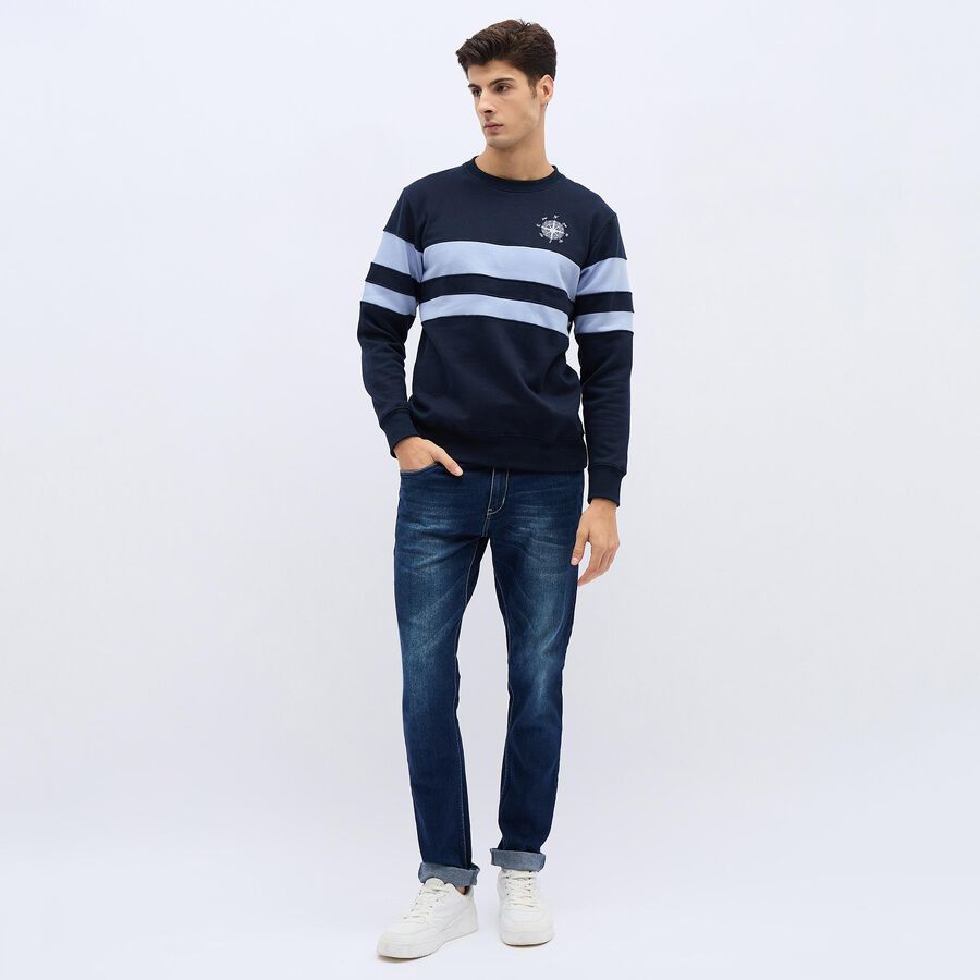 Men's Deep Midnight Navy Crew Neck Casual Sweatshirt, Navy Blue, large image number null