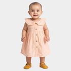 Infants' Peach Sleeveless Fit and Flare Ruffled Collar Frock, Peach, small