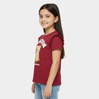 Girls' Maroon Cotton Round Neck Casual T-Shirt, वाइन, small