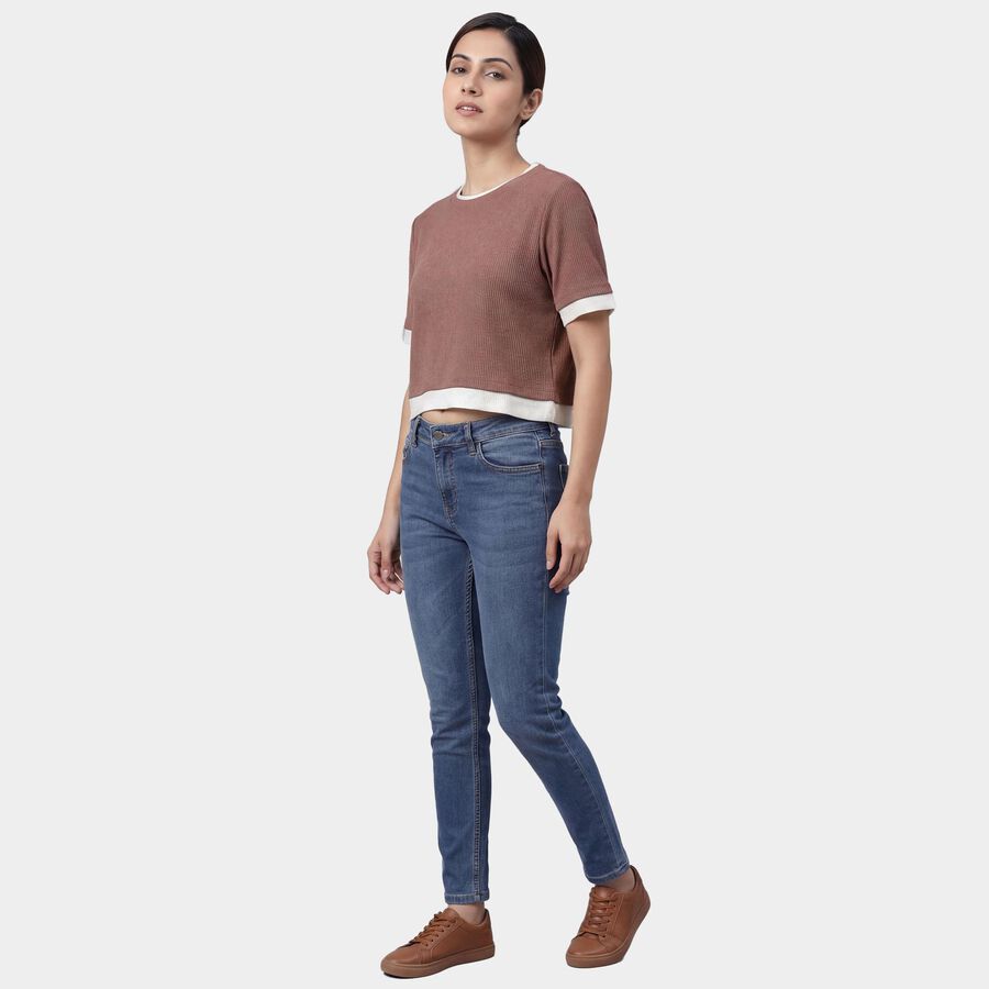 Women's Beige Mock Neck Minimalist Top, Beige, large