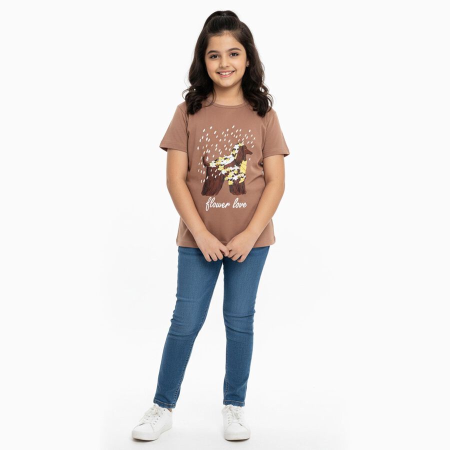 Girls' T-Shirt, भूरा, large image number null