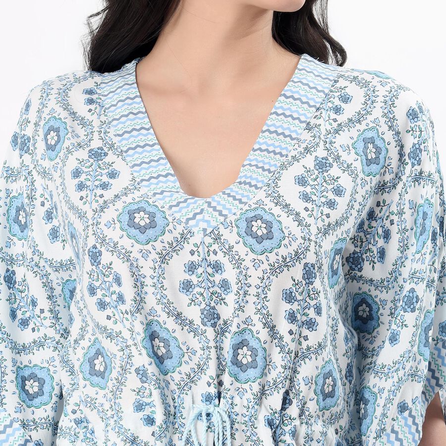 Women's Soft Powder Blue V-Neck Bohemian Nighty, मध्यम नीला, large