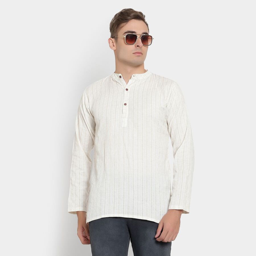 Printed Mandarin Collar Kurta, Off White, large image number null