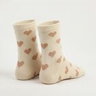 Women's Cream Regular Fit Heart Print Pack of 1 Socks, ऑफ व्हाइट, small