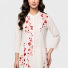 Women's Fuchsia Mandarin Collar Floral Printed Kurta, रानी (फ्यूशिया), small