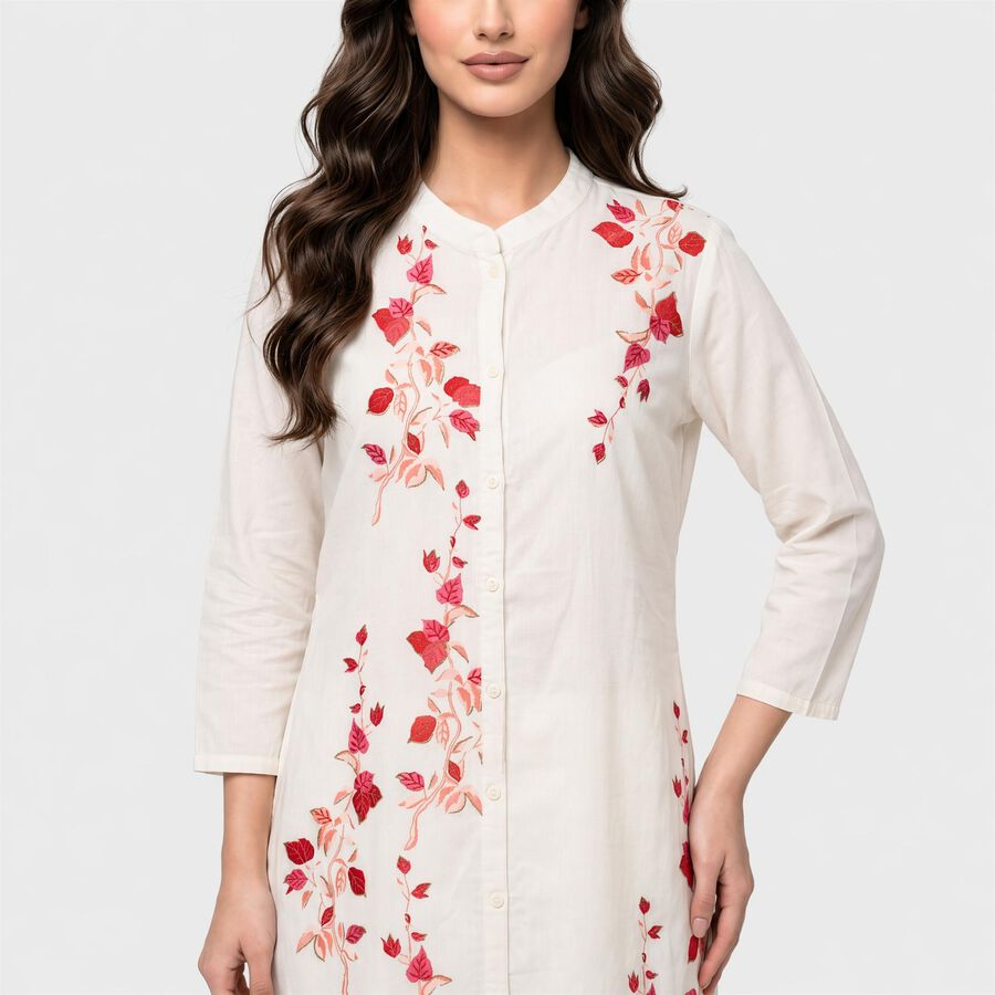Women's Fuchsia Mandarin Collar Floral Printed Kurta, रानी (फ्यूशिया), large