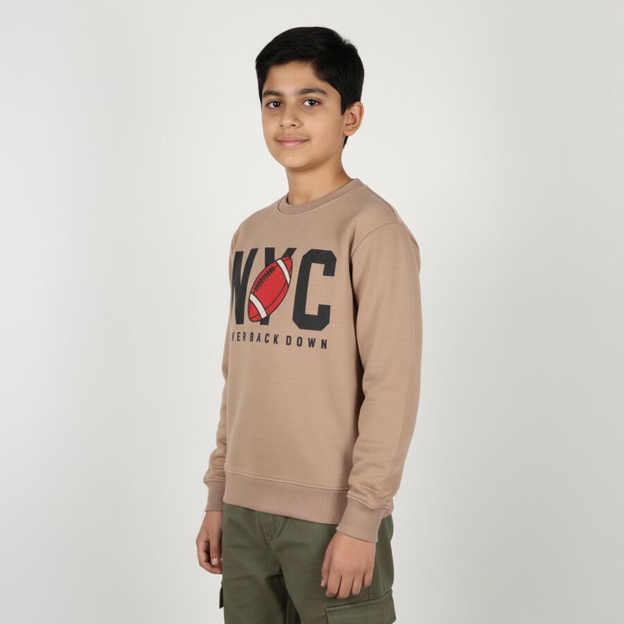 Boys Muted Beige Crew Neck Casual Sweatshirt, गहरा पीला, large image number null